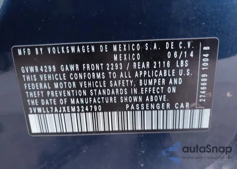 2014 Volkswagen Jetta 2.0L Tdi Value Edition z USA, uszkodzony, nr VIN 3VWLL7AJXEM324790